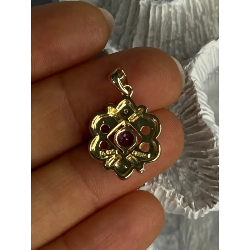 925 STERLING SILVER GOLD PLATED AMETHYST PENDANT LENGTH 1 INCH
